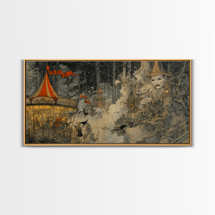 The Abandoned Carnival, Gothic Storybook Art, Wide Panoramic Art, Gothic Horror Wall Art, Canvas Print, Halloween Wall Art
