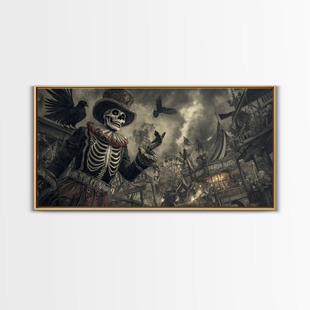 The Abandoned Carnival, Macabre Folk Print Art, Wide Panoramic Art, Dark Halloween Decor, Canvas Print, Halloween Wall Art