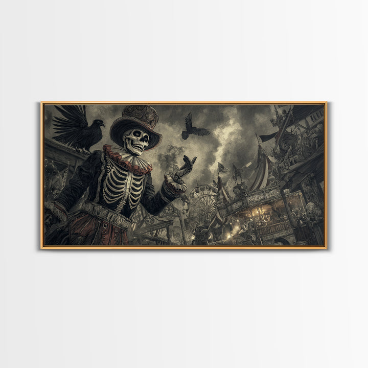 The Abandoned Carnival, Macabre Folk Print Art, Wide Panoramic Art, Dark Halloween Decor, Canvas Print, Halloween Wall Art