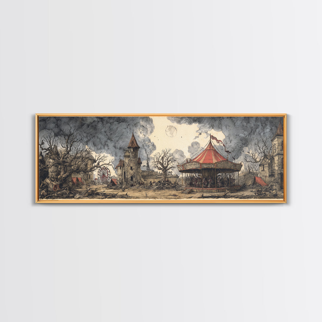 The Abandoned Carnival, Victorian Macabre Art, Extra Wide Wall Art, Dark Fantasy Wall Art, Canvas Print, Halloween Wall Art