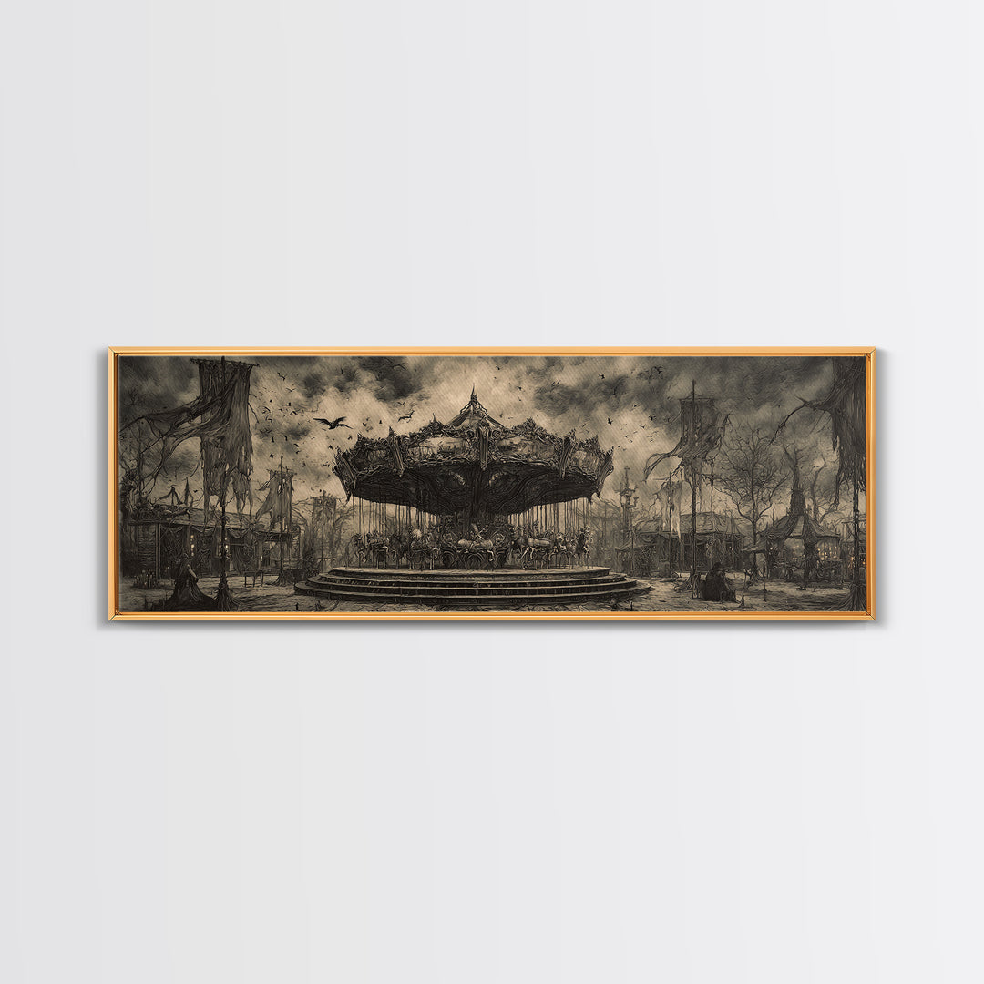 The Abandoned Carnival, Biomechanical Horror Art, Extra Wide Wall Art, Dark Halloween Decor, Framed Canvas Print, Halloween Wall Art