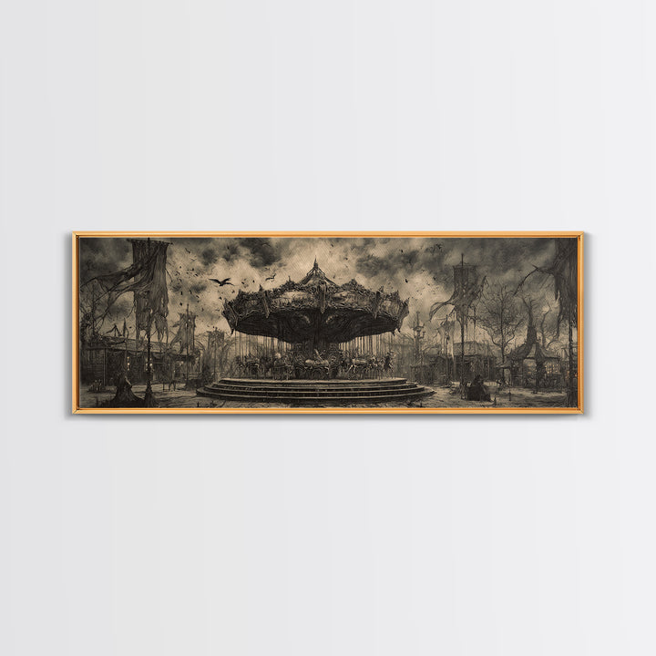 The Abandoned Carnival, Biomechanical Horror Art, Extra Wide Wall Art, Dark Halloween Decor, Framed Canvas Print, Halloween Wall Art