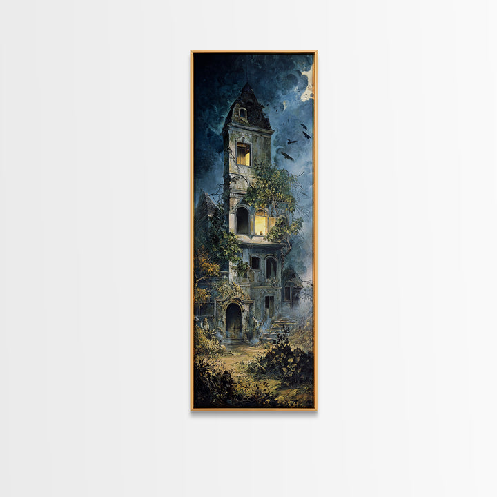 The Haunted Manor, Dark Renaissance Art, Tall Narrow Wall Art, Macabre Wall Art, Canvas Print, Halloween Wall Art