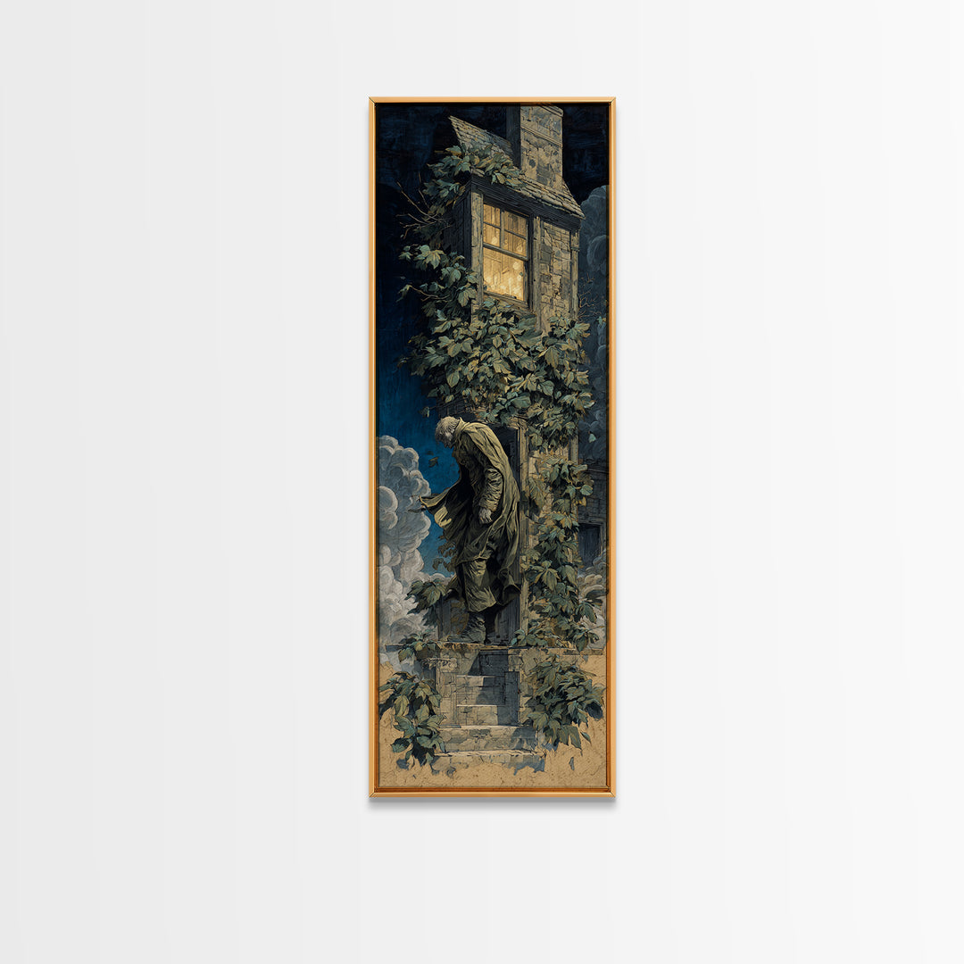 The Haunted Manor, Gothic Nightmare Art, Tall Narrow Wall Art, Gothic Horror Wall Art, Framed Canvas Print, Halloween Wall Art