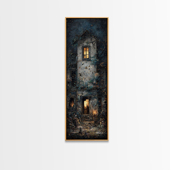 The Haunted Manor, Visionary Gothic Art, Tall Narrow Wall Art, Macabre Wall Art, Canvas Print, Halloween Wall Art, Halloween Decor