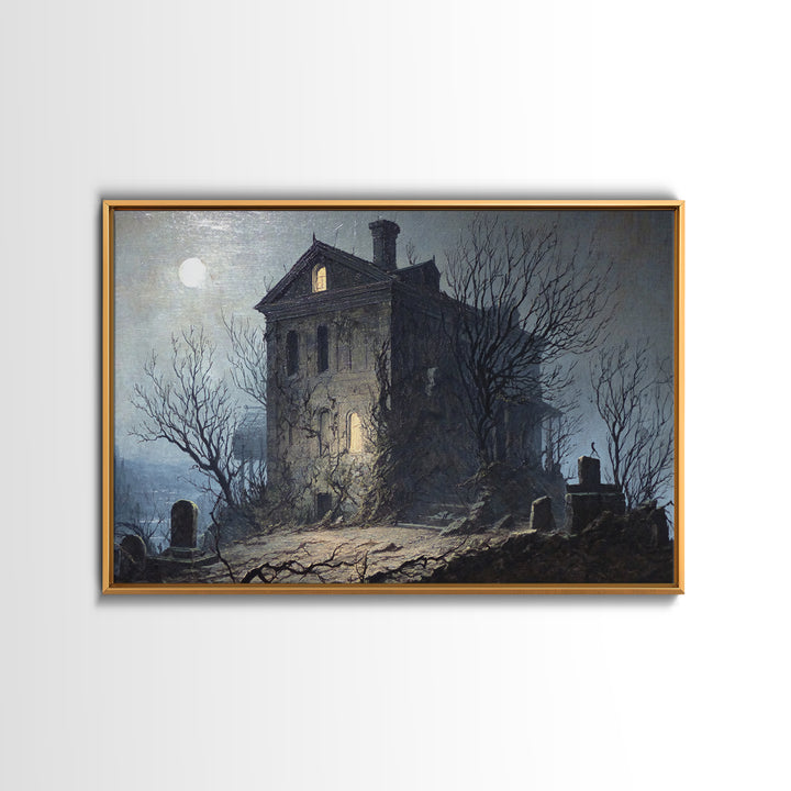 The Haunted Manor, Romantic Gothic Landscape, Landscape Wall Art, Dark Halloween Decor, Canvas Print, Halloween Wall Art