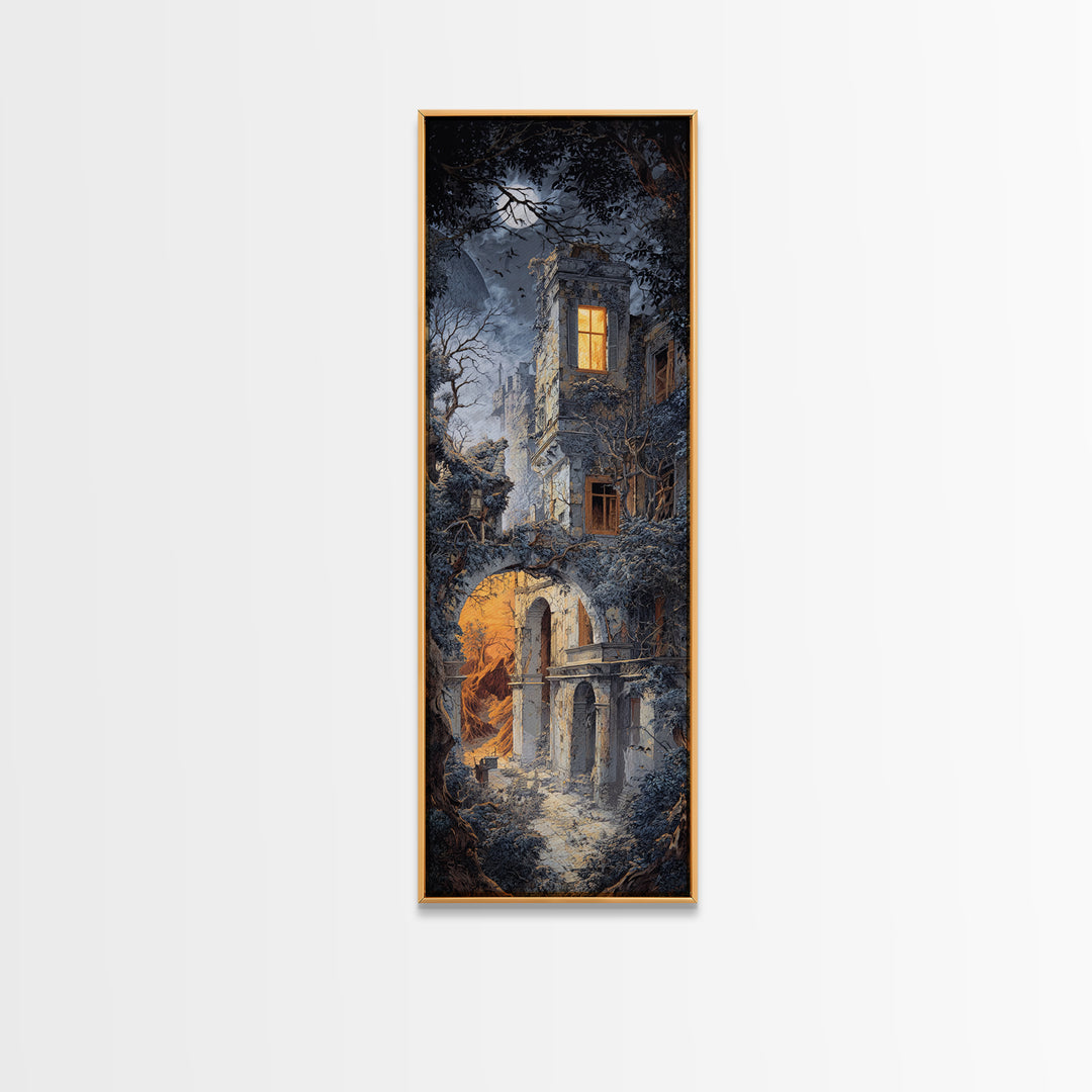 The Haunted Manor, Apocalyptic Romantic Art, Tall Narrow Wall Art, Gothic Horror Wall Art, Canvas Print, Halloween Wall Art