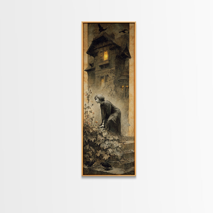 The Haunted Manor, Symbolist Dream Art, Tall Narrow Wall Art, Gothic Horror Wall Art, Canvas Print, Halloween Wall Art