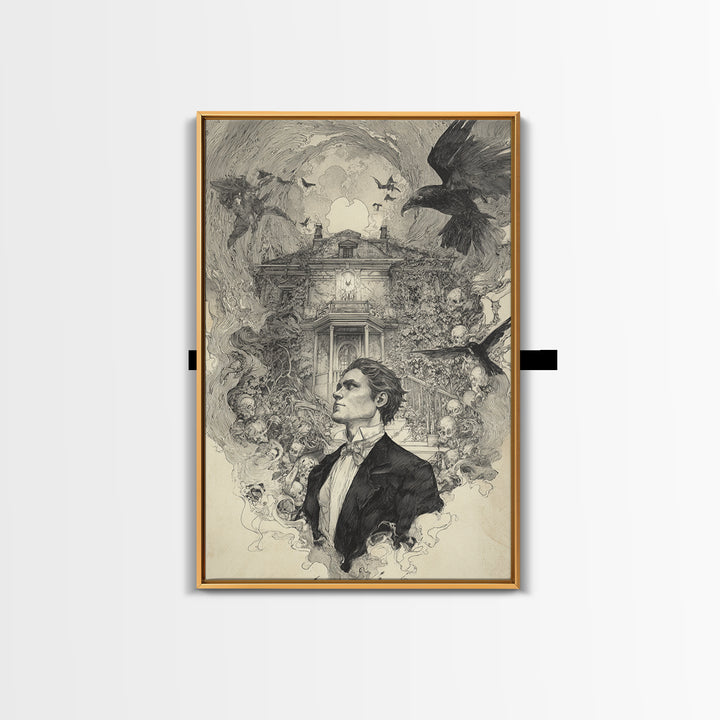 The Haunted Manor, Decadent Gothic Art, Vertical Wall Art, Macabre Wall Art, Framed Canvas Print, Halloween Wall Art