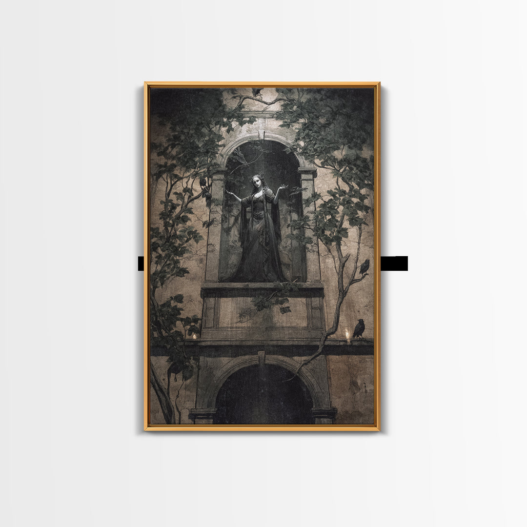 The Haunted Manor, Dark Symbolist Art, Vertical Wall Art, Dark Halloween Decor, Framed Canvas Print, Halloween Wall Art
