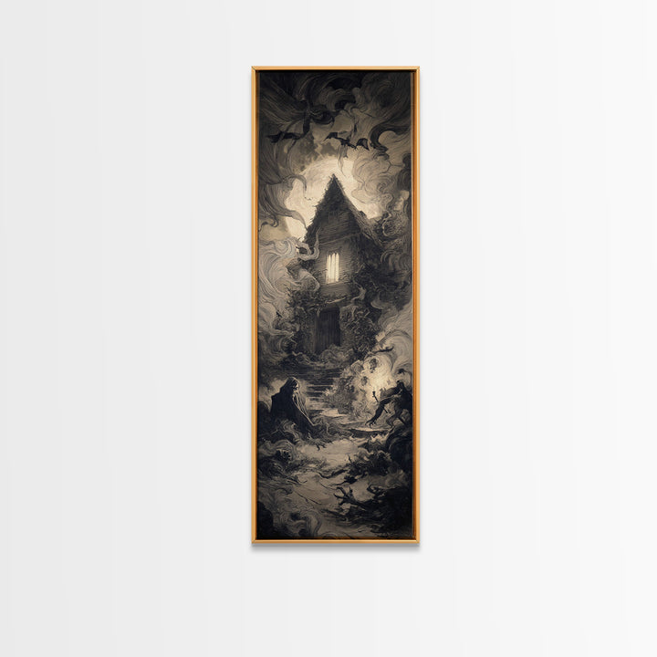 The Haunted Manor, Expressionist Nightmare Art, Tall Narrow Wall Art, Dark Halloween Decor, Canvas Print, Halloween Wall Art