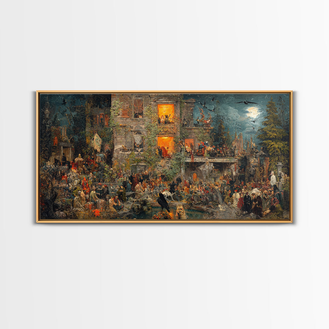 The Haunted Manor, Grotesque Carnival Art, Wide Panoramic Art, Dark Halloween Decor, Canvas Print, Halloween Wall Art, Statement Wall Art