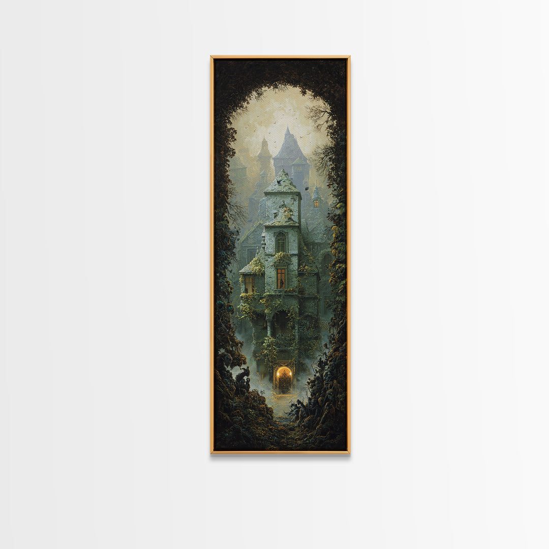 The Haunted Manor, Surreal Apocalyptic Art, Tall Narrow Wall Art, Dark Fantasy Wall Art, Canvas Print, Halloween Wall Art