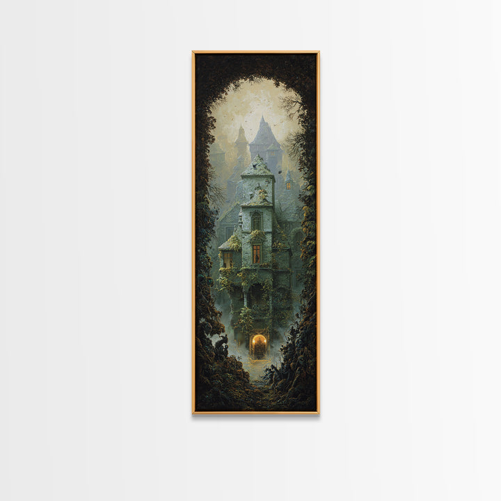 The Haunted Manor, Surreal Apocalyptic Art, Tall Narrow Wall Art, Dark Fantasy Wall Art, Canvas Print, Halloween Wall Art