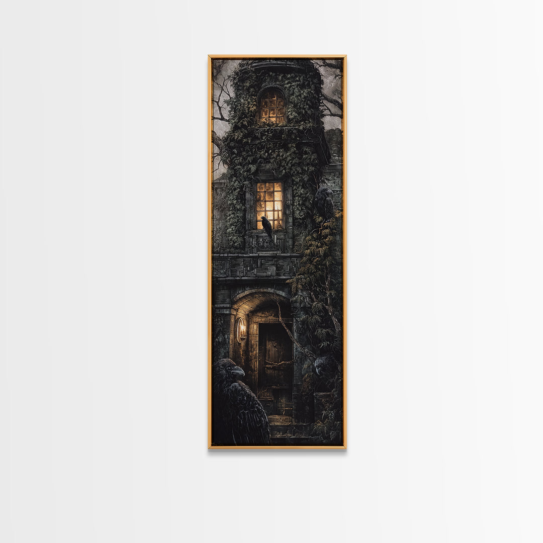 The Haunted Manor, Biomechanical Horror Art, Tall Narrow Wall Art, Gothic Horror Wall Art, Framed Canvas Print, Halloween Wall Art