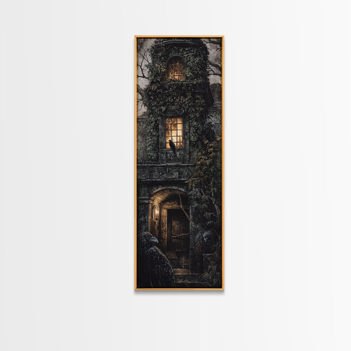 The Haunted Manor, Biomechanical Horror Art, Tall Narrow Wall Art, Gothic Horror Wall Art, Framed Canvas Print, Halloween Wall Art