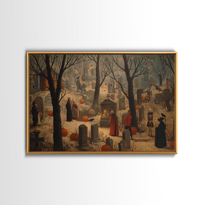 The Moonlit Cemetery, Danse Macabre Art, Landscape Wall Art, Macabre Wall Art, Framed Canvas Print, Halloween Wall Art