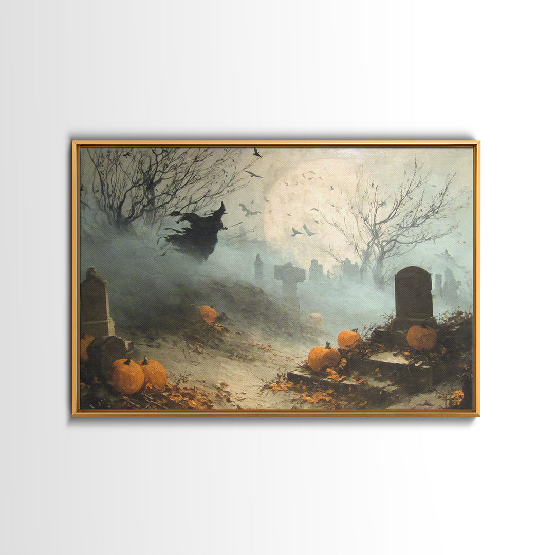 The Moonlit Cemetery, Dark Romantic Horror Art, Landscape Wall Art, Dark Halloween Decor, Canvas Print, Halloween Wall Art