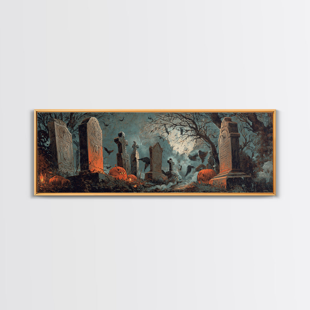 The Moonlit Cemetery, Decadent Gothic Art, Extra Wide Wall Art, Macabre Wall Art, Framed Canvas Print, Halloween Wall Art