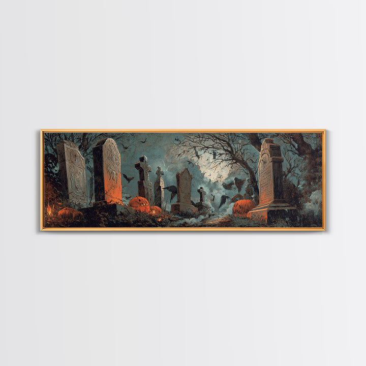 The Moonlit Cemetery, Decadent Gothic Art, Extra Wide Wall Art, Macabre Wall Art, Framed Canvas Print, Halloween Wall Art