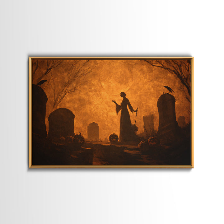 The Moonlit Cemetery, Dark Symbolist Art, Landscape Wall Art, Dark Halloween Decor, Framed Canvas Print, Halloween Wall Art