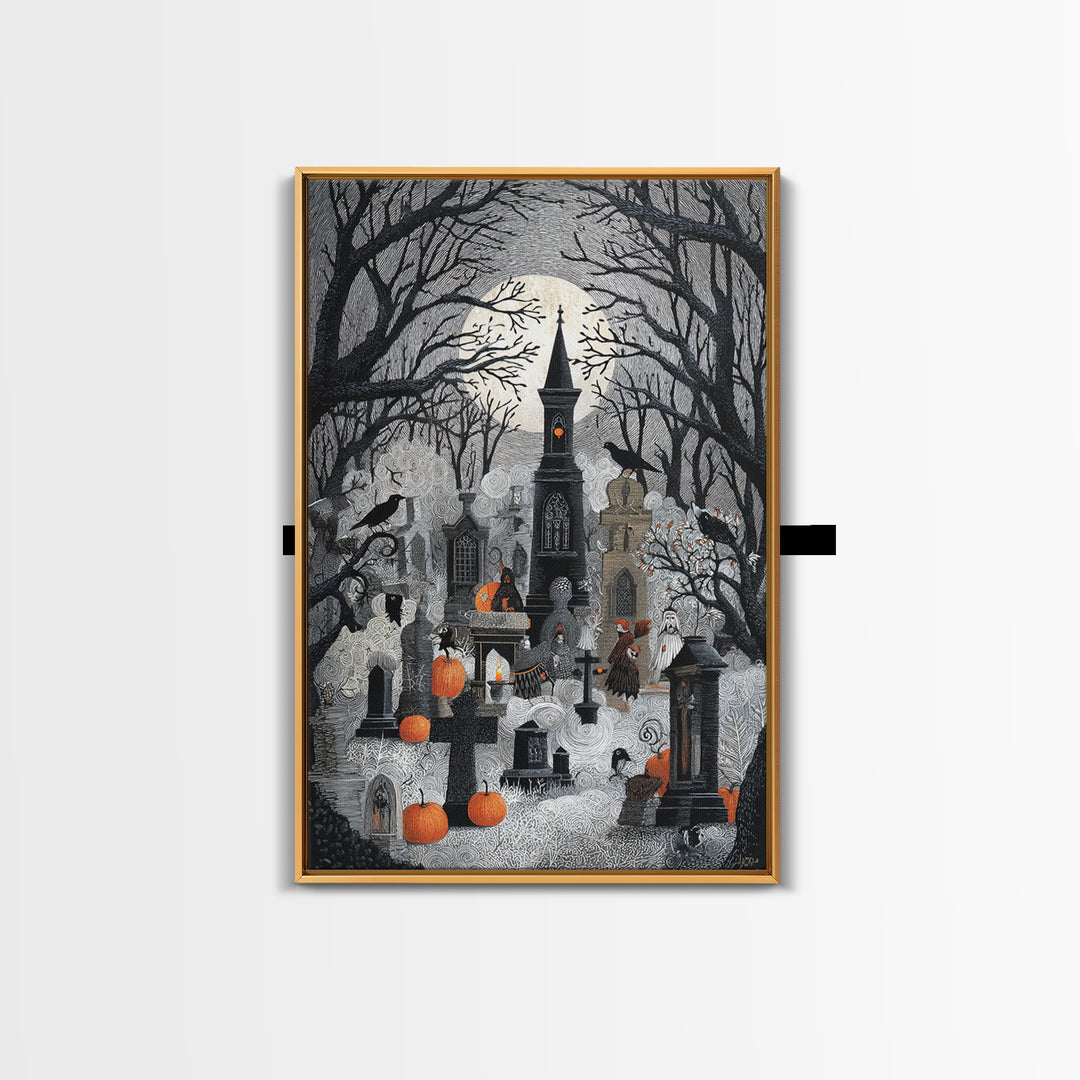 The Moonlit Cemetery, Victorian Macabre Art, Vertical Wall Art, Dark Fantasy Wall Art, Canvas Print, Halloween Wall Art