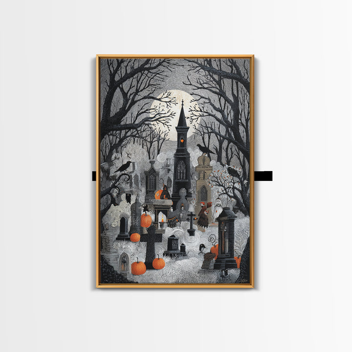The Moonlit Cemetery, Victorian Macabre Art, Vertical Wall Art, Dark Fantasy Wall Art, Canvas Print, Halloween Wall Art