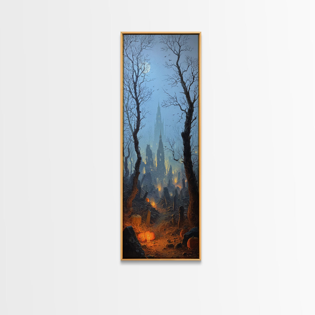 The Moonlit Cemetery, Surreal Apocalyptic Art, Tall Narrow Wall Art, Dark Halloween Decor, Canvas Print, Halloween Wall Art