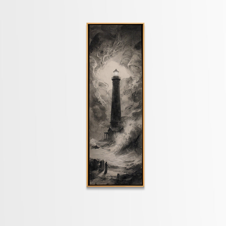The Cursed Lighthouse, Symbolist Dream Art, Tall Narrow Wall Art, Macabre Wall Art, Framed Canvas Print, Halloween Wall Art