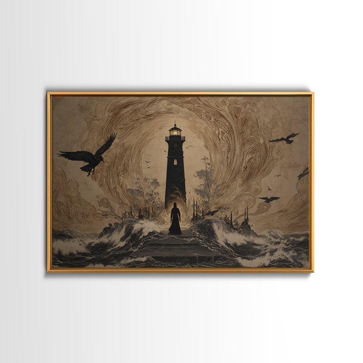 The Cursed Lighthouse, Symbolist Gothic Landscape, Landscape Wall Art, Dark Fantasy Wall Art, Canvas Print, Halloween Wall Art