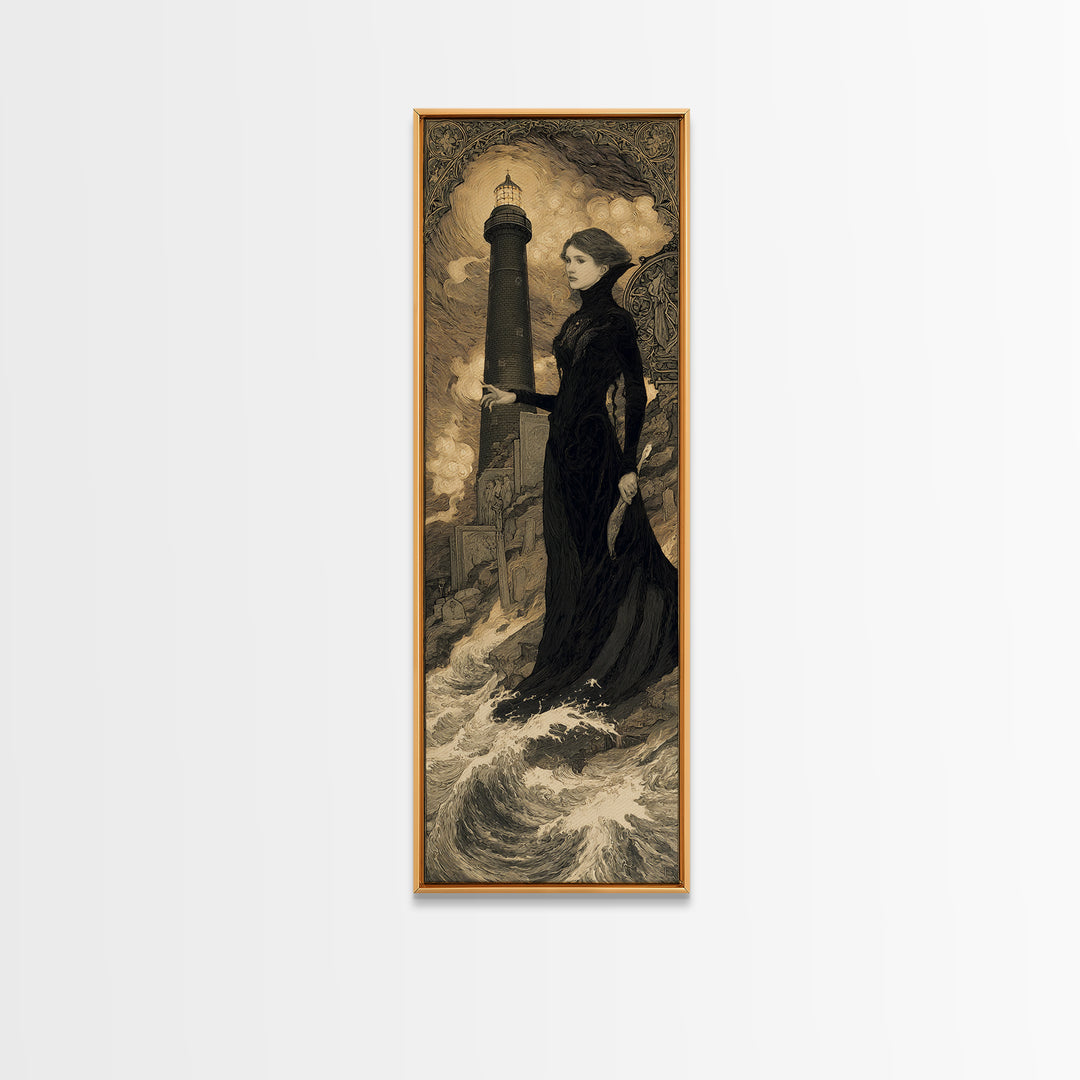 The Cursed Lighthouse, Symbolist Death Art, Tall Narrow Wall Art, Gothic Horror Wall Art, Framed Canvas Print, Halloween Wall Art