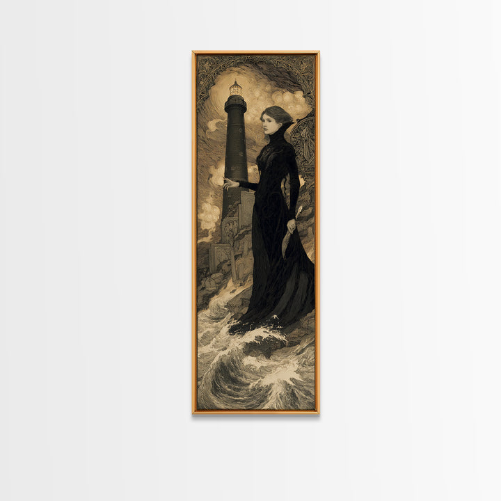 The Cursed Lighthouse, Symbolist Death Art, Tall Narrow Wall Art, Gothic Horror Wall Art, Framed Canvas Print, Halloween Wall Art