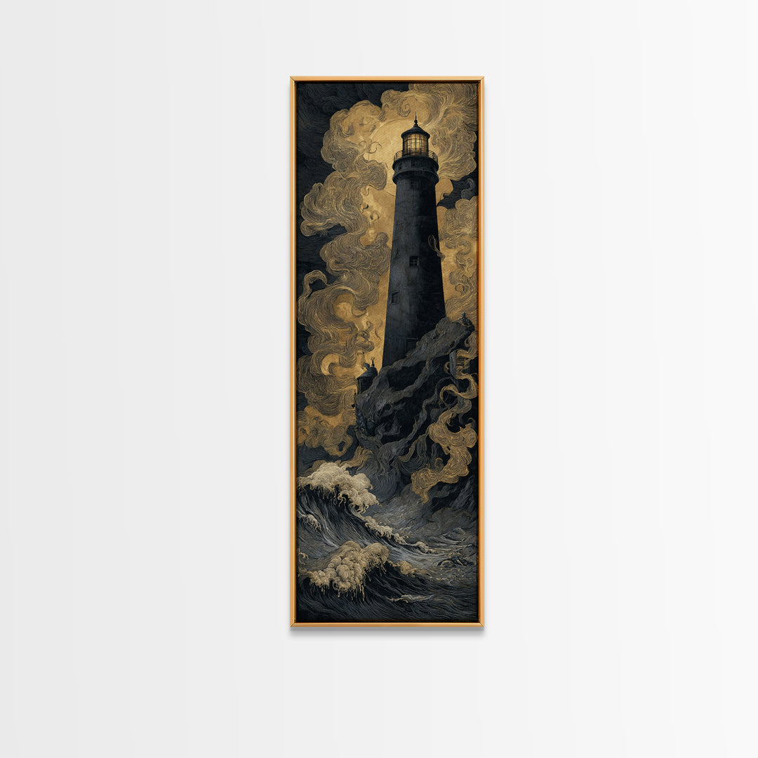 The Cursed Lighthouse, Dark Symbolist Art, Tall Narrow Wall Art, Macabre Wall Art, Canvas Print, Halloween Wall Art