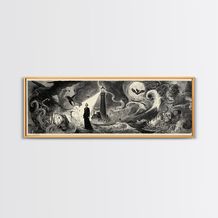 The Cursed Lighthouse, Expressionist Nightmare Art, Extra Wide Wall Art, Dark Fantasy Wall Art, Canvas Print, Halloween Wall Art