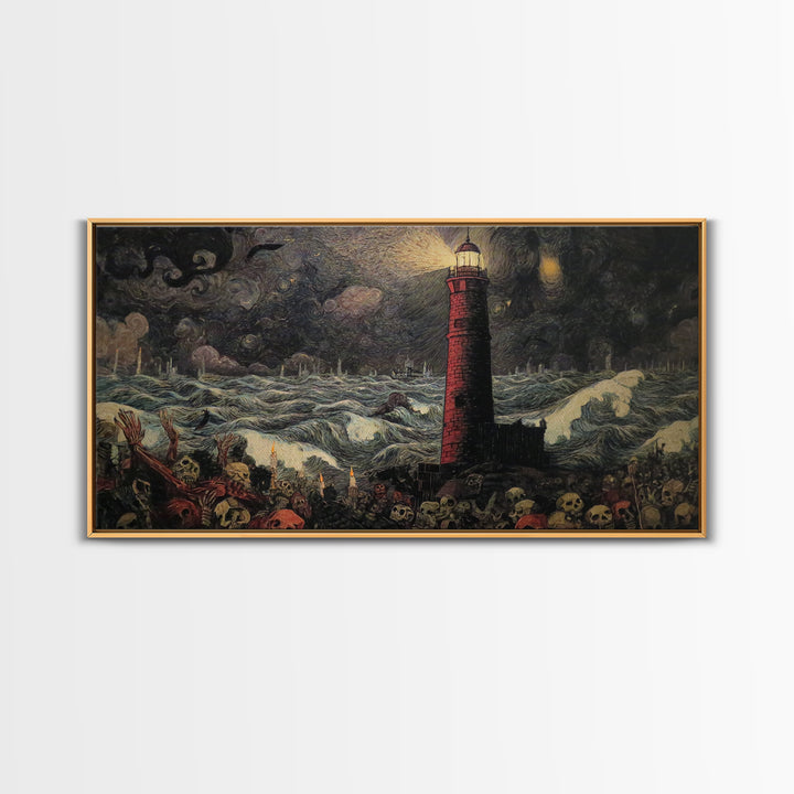 The Cursed Lighthouse, Grotesque Carnival Art, Wide Panoramic Art, Dark Fantasy Wall Art, Canvas Print, Halloween Wall Art