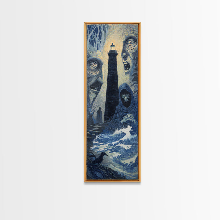 The Cursed Lighthouse, Expressionist Gothic Art, Tall Narrow Wall Art, Gothic Horror Wall Art, Canvas Print, Halloween Wall Art