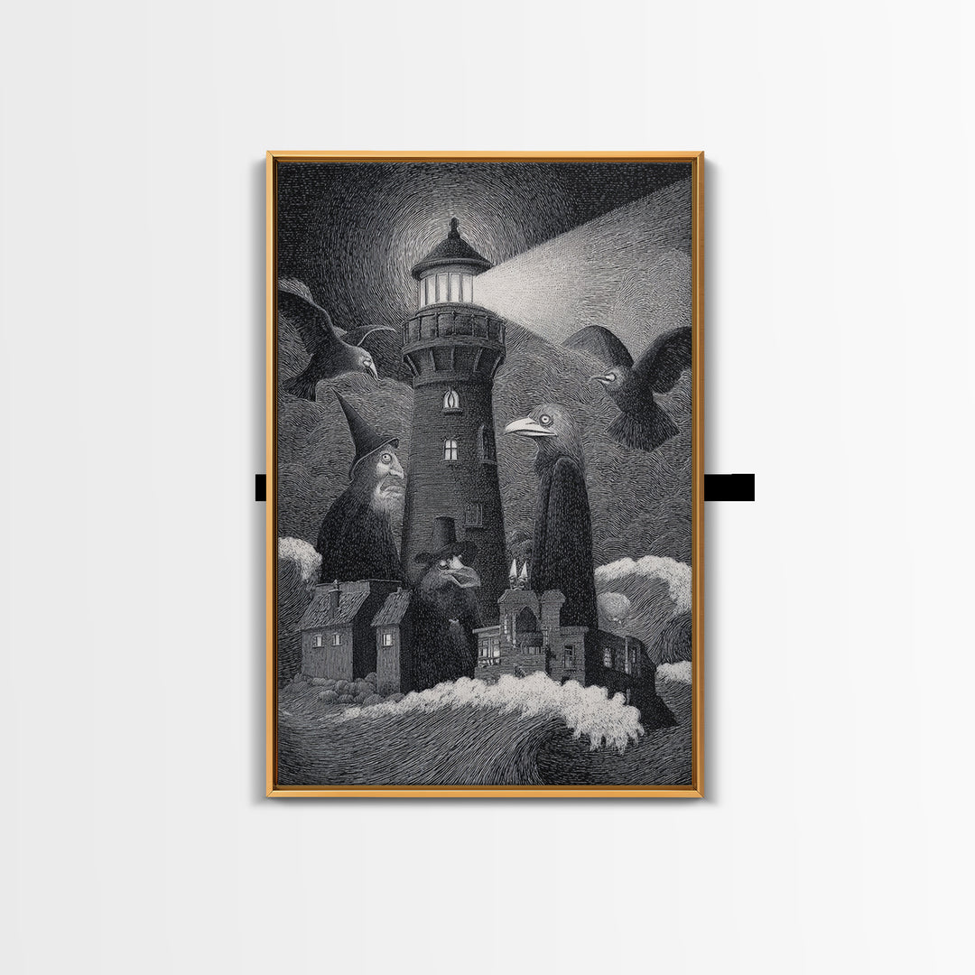 The Cursed Lighthouse, Victorian Macabre Art, Vertical Wall Art, Gothic Horror Wall Art, Framed Canvas Print, Halloween Wall Art