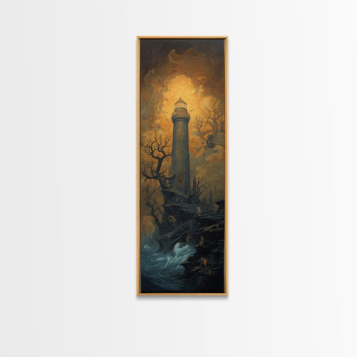 The Cursed Lighthouse, Surreal Apocalyptic Art, Tall Narrow Wall Art, Gothic Horror Wall Art, Framed Canvas Print