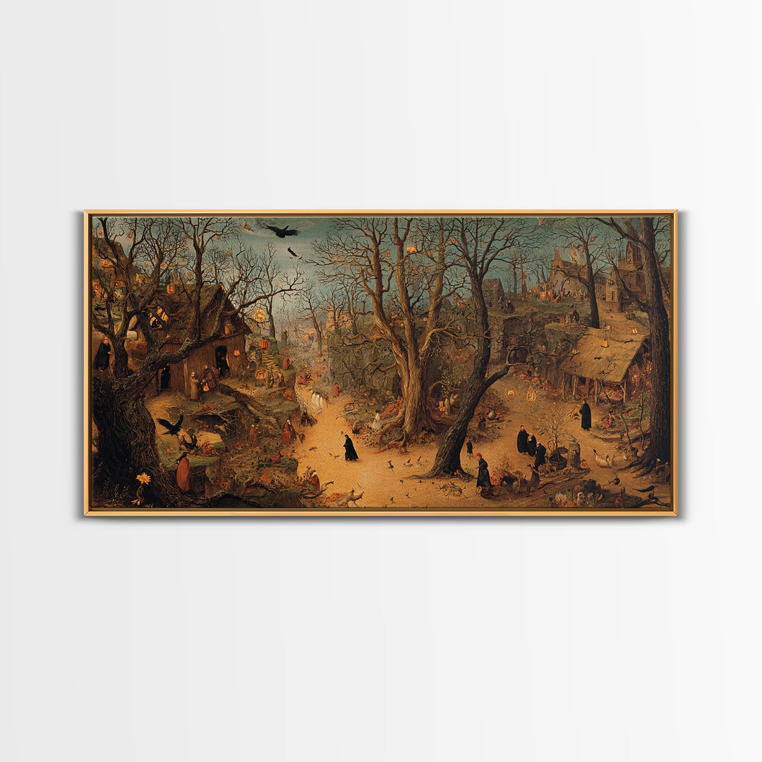 The Witch'S Forest, Northern Renaissance Horror, Wide Panoramic Art, Gothic Horror Wall Art, Framed Canvas Print