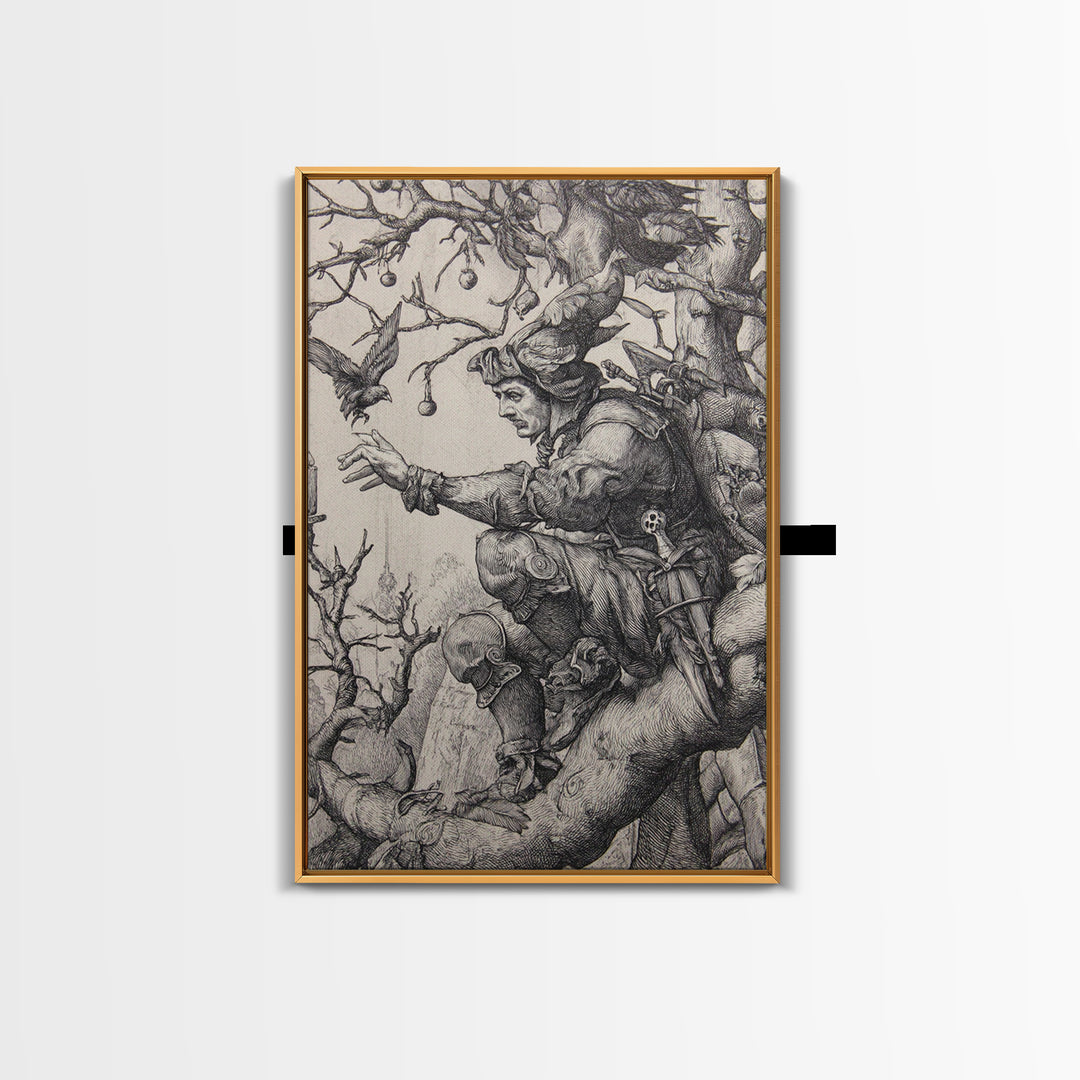 The Witch'S Forest, Renaissance Engraving Art, Vertical Wall Art, Macabre Wall Art, Framed Canvas Print, Halloween Wall Art