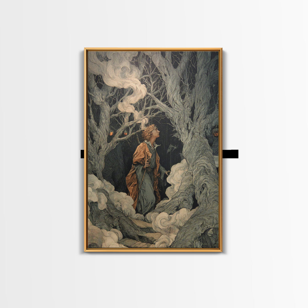 The Witch'S Forest, Visionary Gothic Art, Vertical Wall Art, Dark Halloween Decor, Framed Canvas Print, Halloween Wall Art
