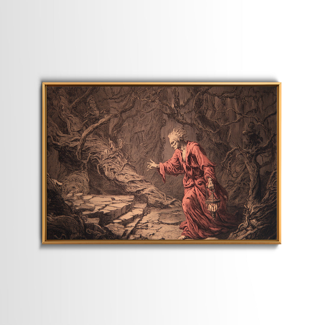 The Witch'S Forest, Architectural Etching Art, Landscape Wall Art, Dark Fantasy Wall Art, Framed Canvas Print