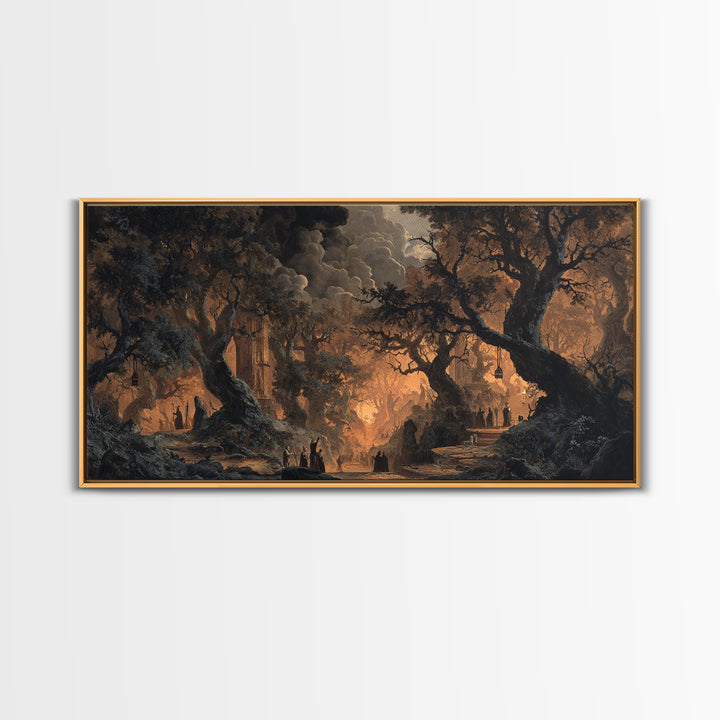 The Witch'S Forest, Apocalyptic Romantic Art, Wide Panoramic Art, Gothic Horror Wall Art, Canvas Print, Halloween Wall Art