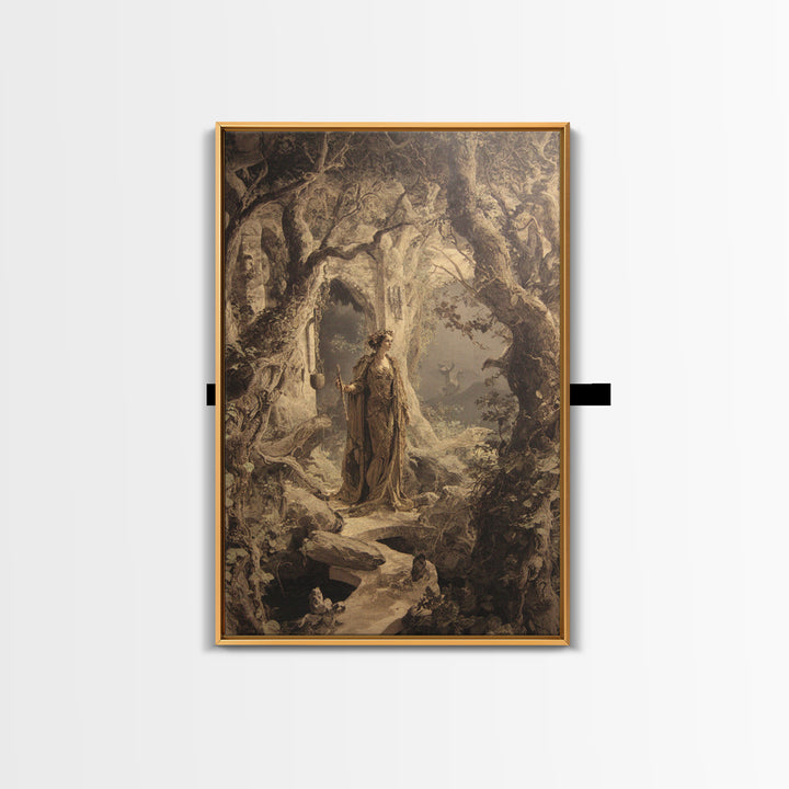 The Witch'S Forest, Ornate Symbolist Art, Vertical Wall Art, Dark Fantasy Wall Art, Framed Canvas Print, Halloween Wall Art
