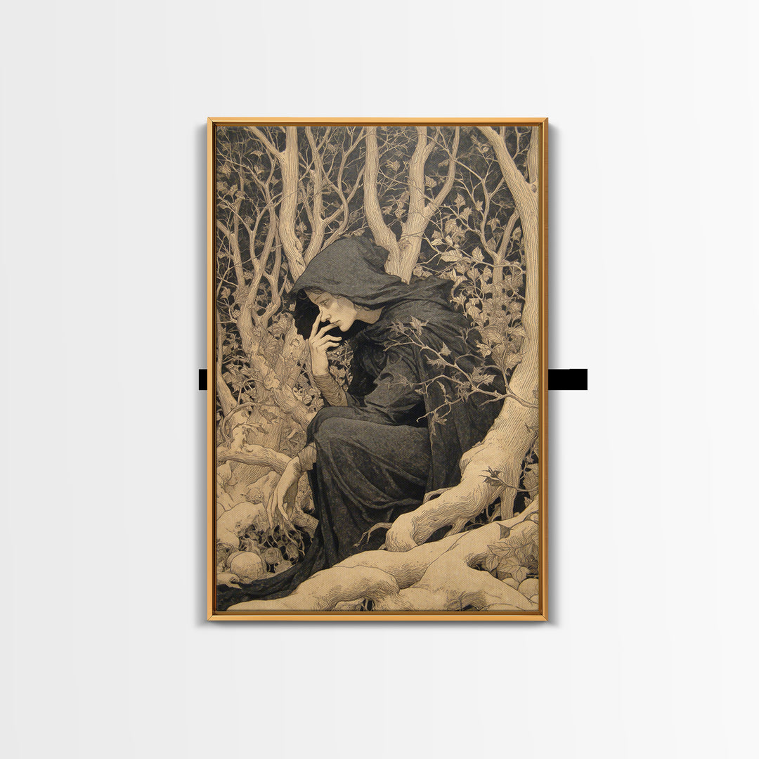 The Witch'S Forest, Symbolist Death Art, Vertical Wall Art, Gothic Horror Wall Art, Canvas Print, Halloween Wall Art