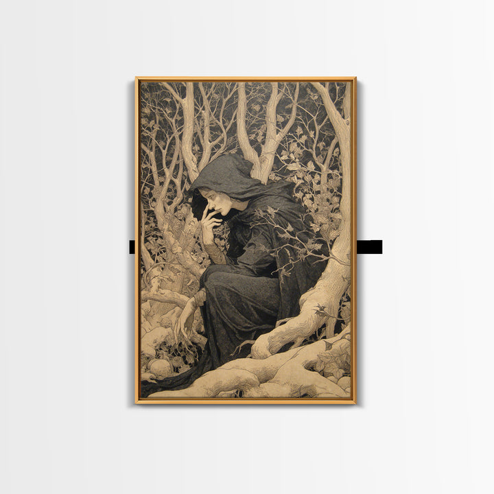 The Witch'S Forest, Symbolist Death Art, Vertical Wall Art, Gothic Horror Wall Art, Canvas Print, Halloween Wall Art