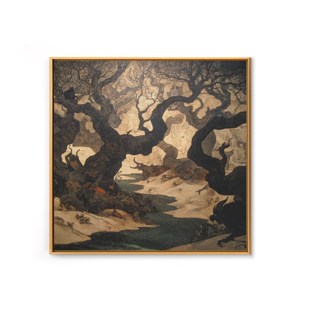 The Witch'S Forest, Dark Symbolist Art, Square Wall Art, Gothic Horror Wall Art, Framed Canvas Print, Halloween Wall Art