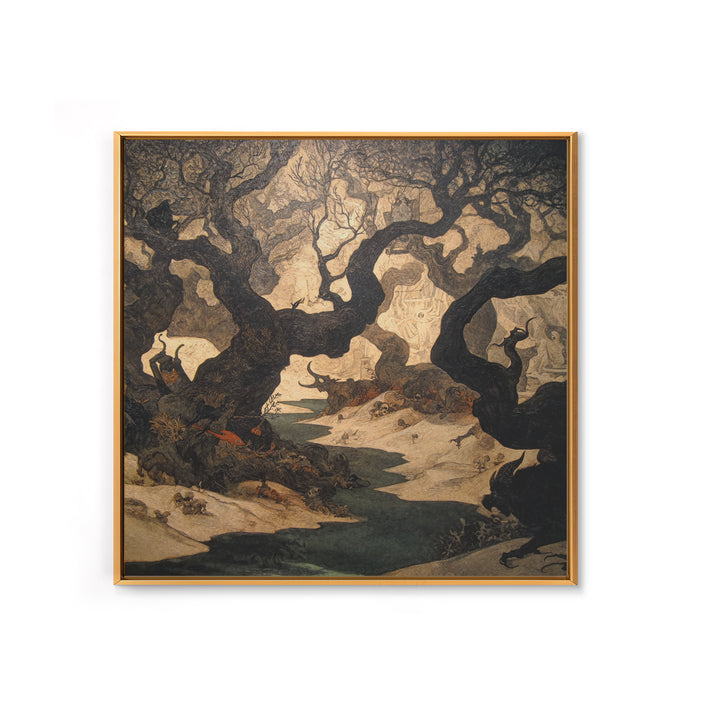 The Witch'S Forest, Dark Symbolist Art, Square Wall Art, Gothic Horror Wall Art, Framed Canvas Print, Halloween Wall Art