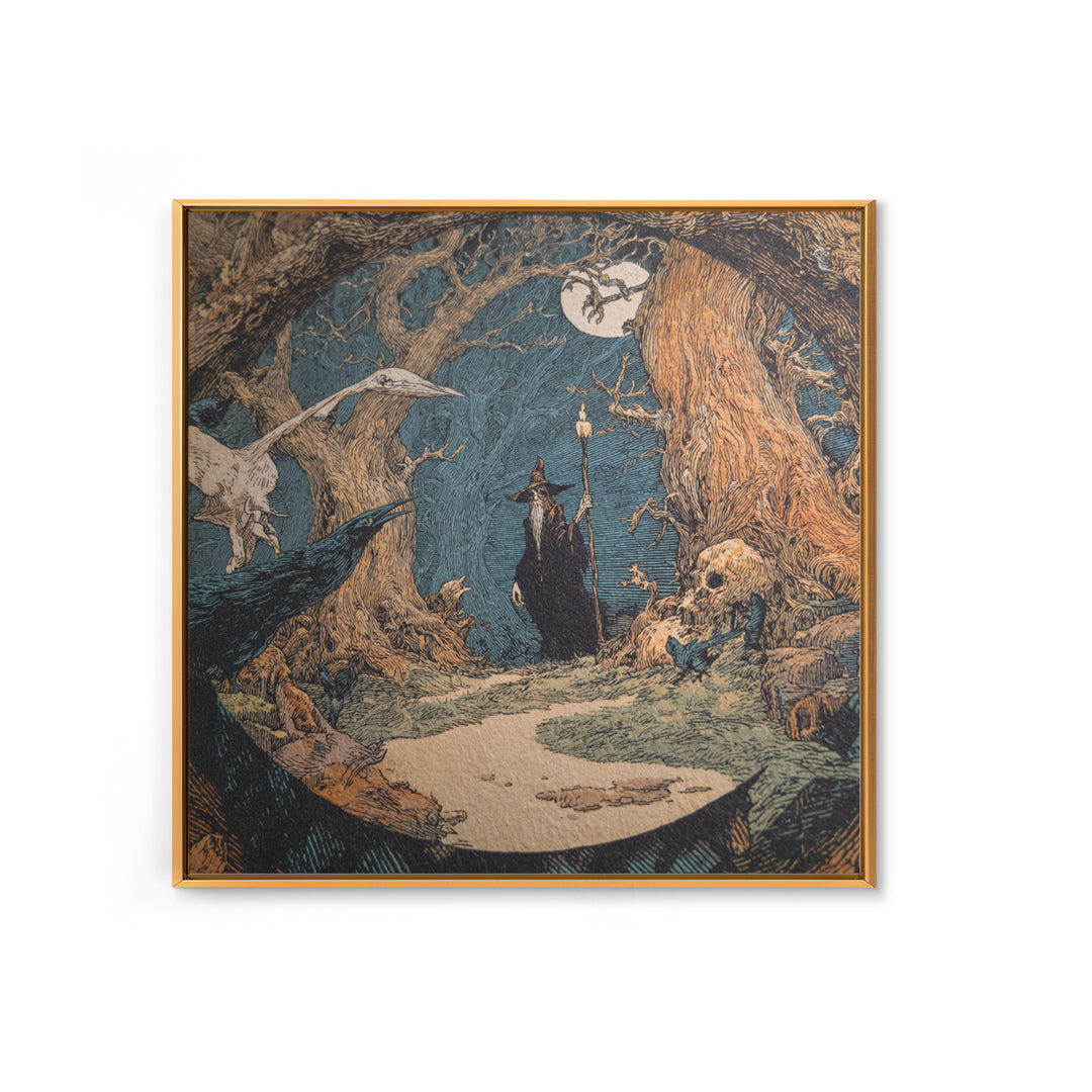 The Witch'S Forest, Symbolist Etching Art, Square Wall Art, Dark Fantasy Wall Art, Canvas Print, Halloween Wall Art, Spooky Wall Decor