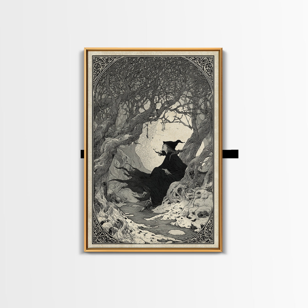 The Witch'S Forest, Decadent Line Art, Vertical Wall Art, Macabre Wall Art, Canvas Print, Halloween Wall Art, Gothic Home Decor